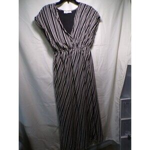 Lapogee Women's Striped Wrap Maxi Dress Black White Short Sleeve Size S